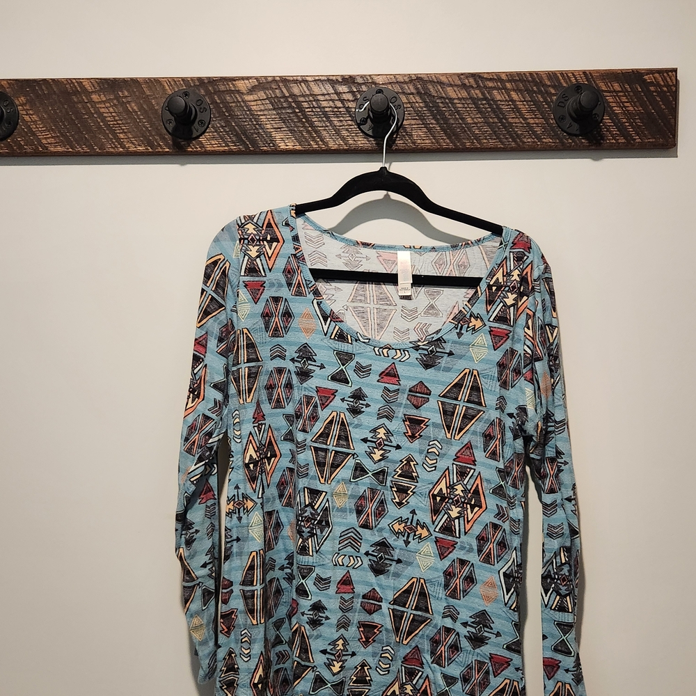 LuLaRoe Blue Graphic Long Sleeve Blouse